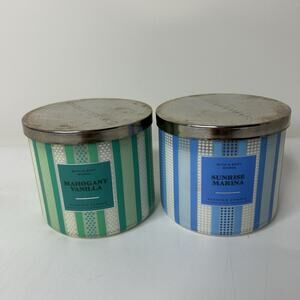 Bath & Body Works Candles Sunrise Marina & Mahogany Vanilla Large 3 Wick